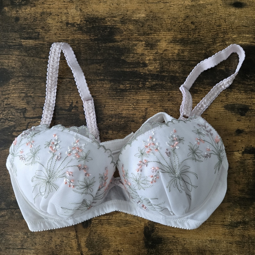 New Japanese beautiful embroidered floral lace bra 34C